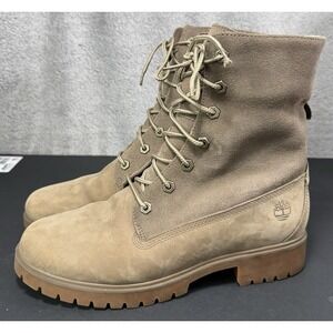 Timberland Jayne WP Taupe Leather Teddy-Fleece Lined Fold-Down Boots Size 9